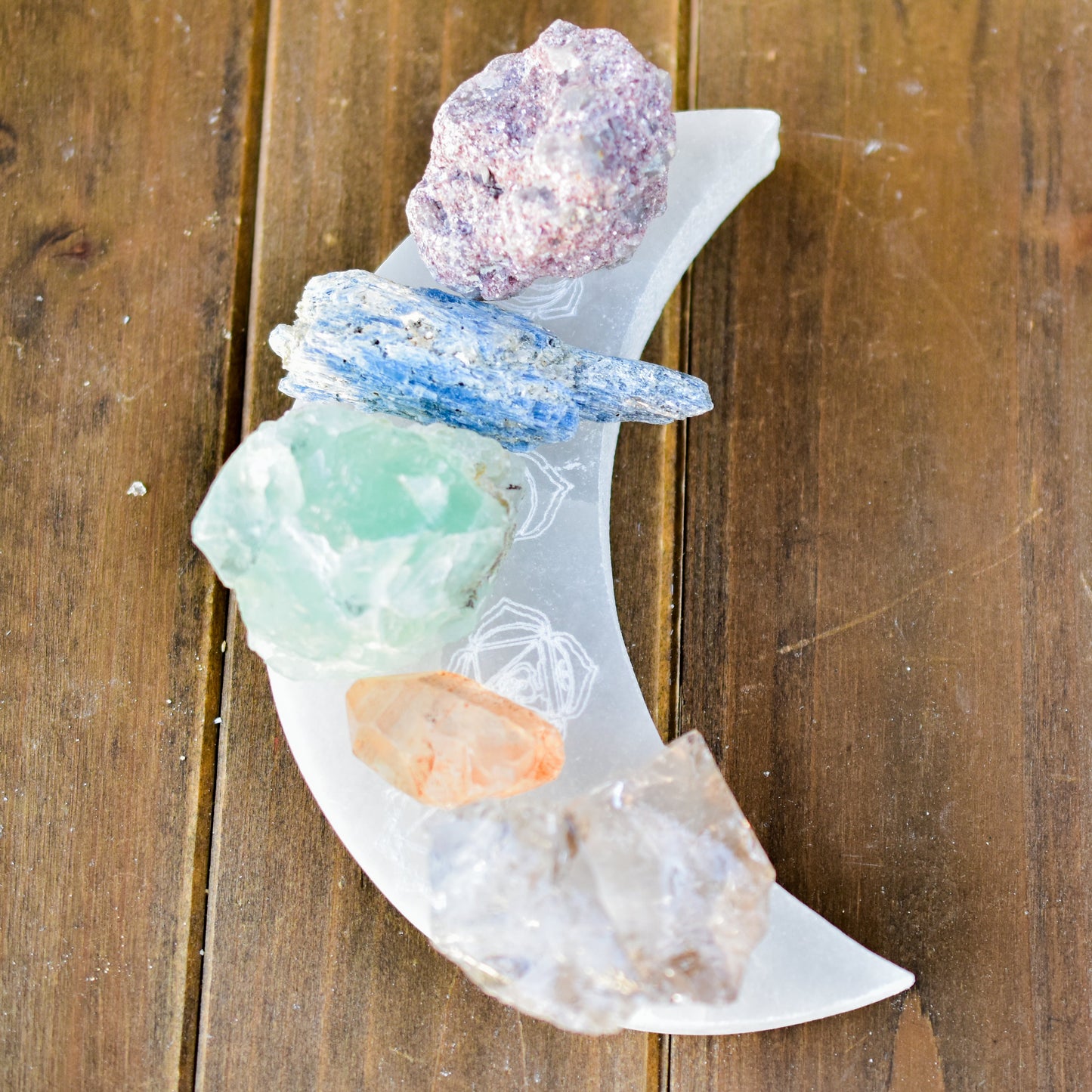 7 Chakra Crescent Moon Selenite Charging Plate