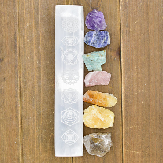 7 Chakra Engraved Selenite Charging Bar